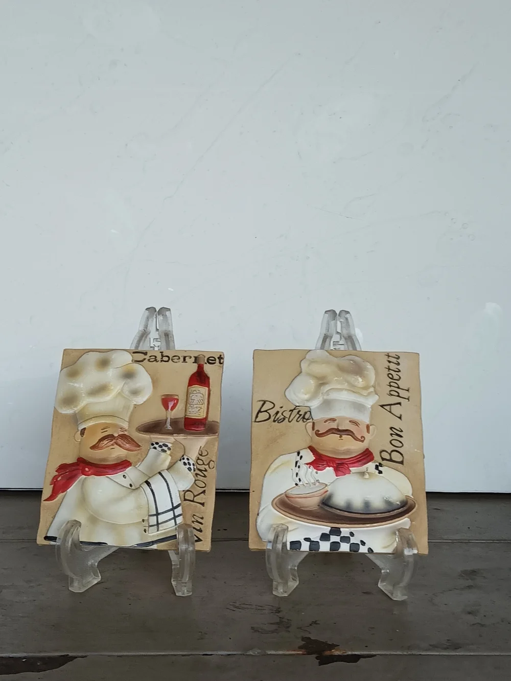 Vtg Chef Bistro Decorative Wall Plaques - Cream and Red